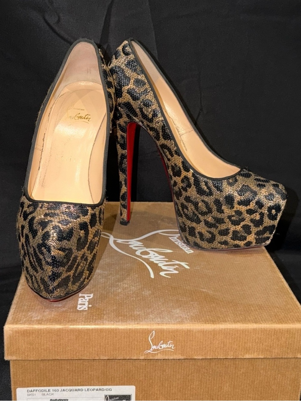 Authentic Christian Louboutin Leopard Print Platform Pump - Gold/Black